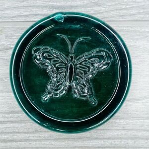 Vintage green paperweight butterfly coaster glass butterfly circle decoration